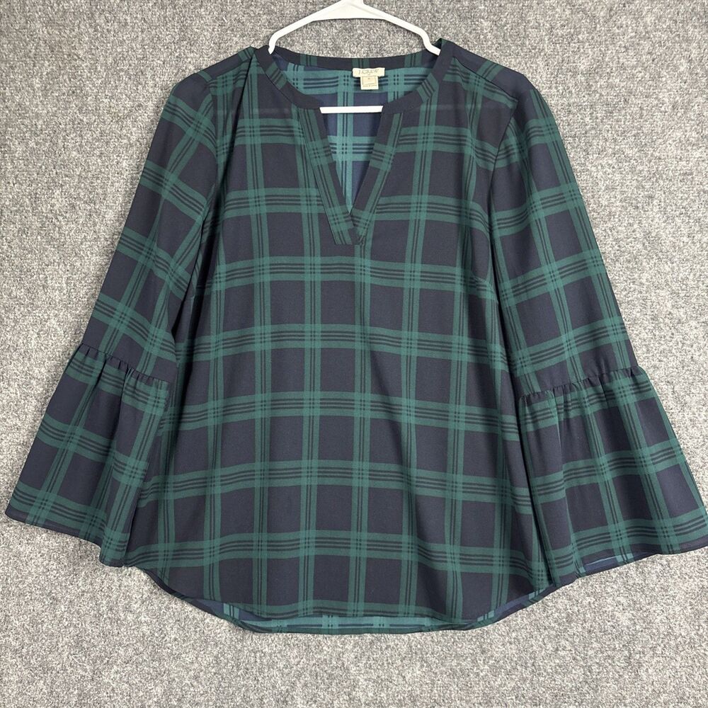 J.CREW Top Blouse  Womens M Blue Green Plaid Preppy  Academia